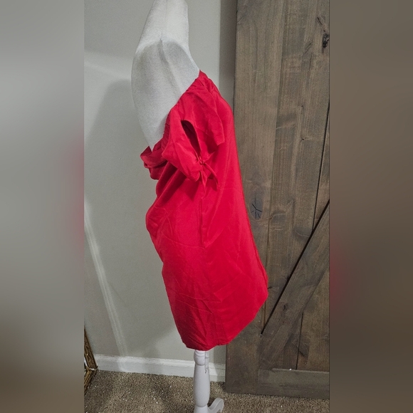 AMANDA UPRICHARD 100% Silk Desiree Off The Shoulder Mini Dress. Candy Red. SM - Picture 10 of 12